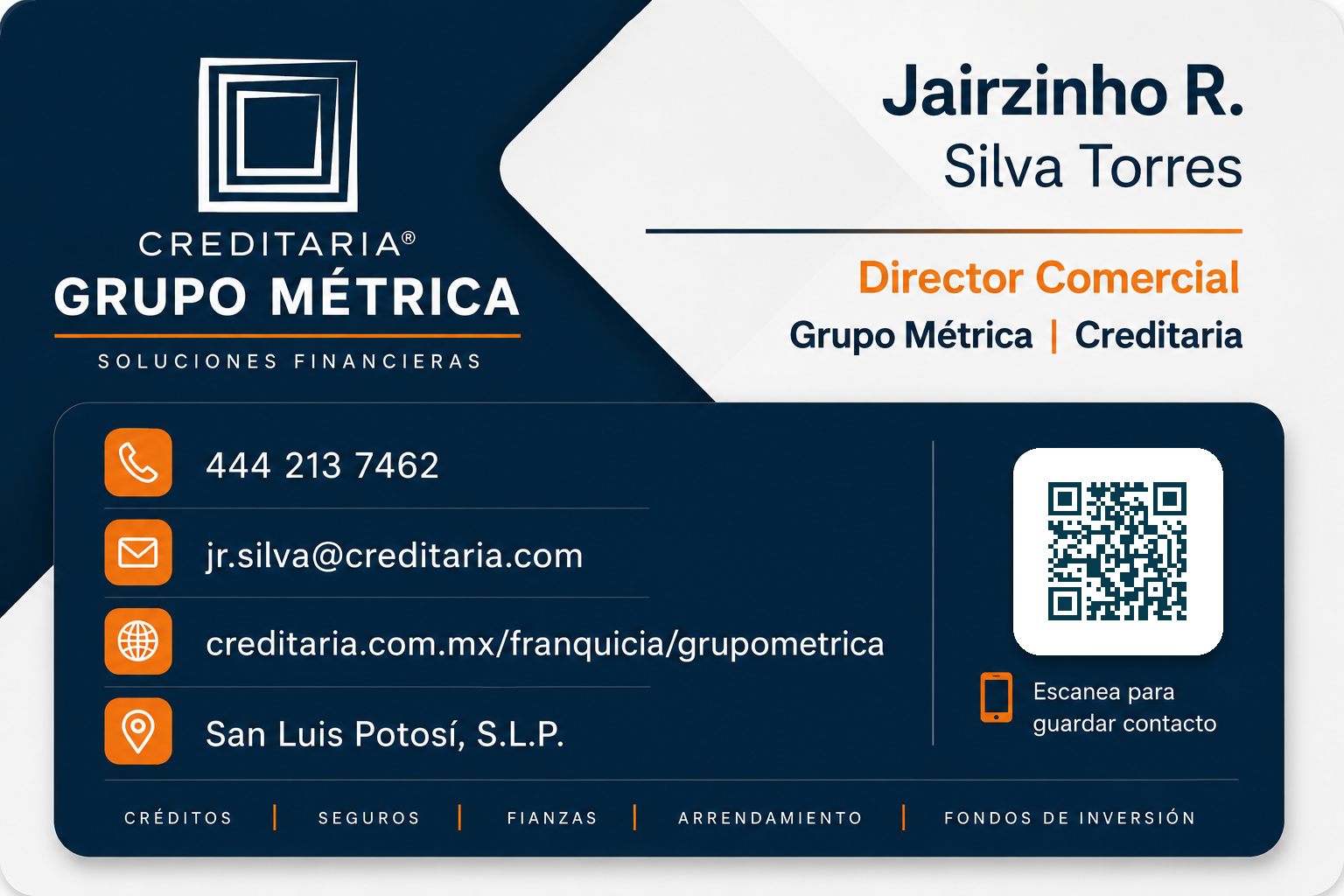 Tarjeta digital de Jairzinho R. Silva Torres — Grupo Métrica | Creditaria